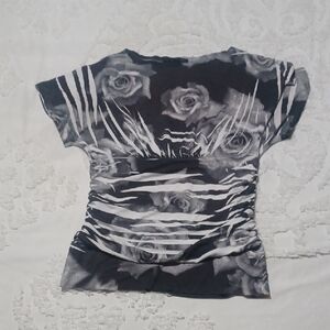 Maurices Black and Gray Rose Print Tee